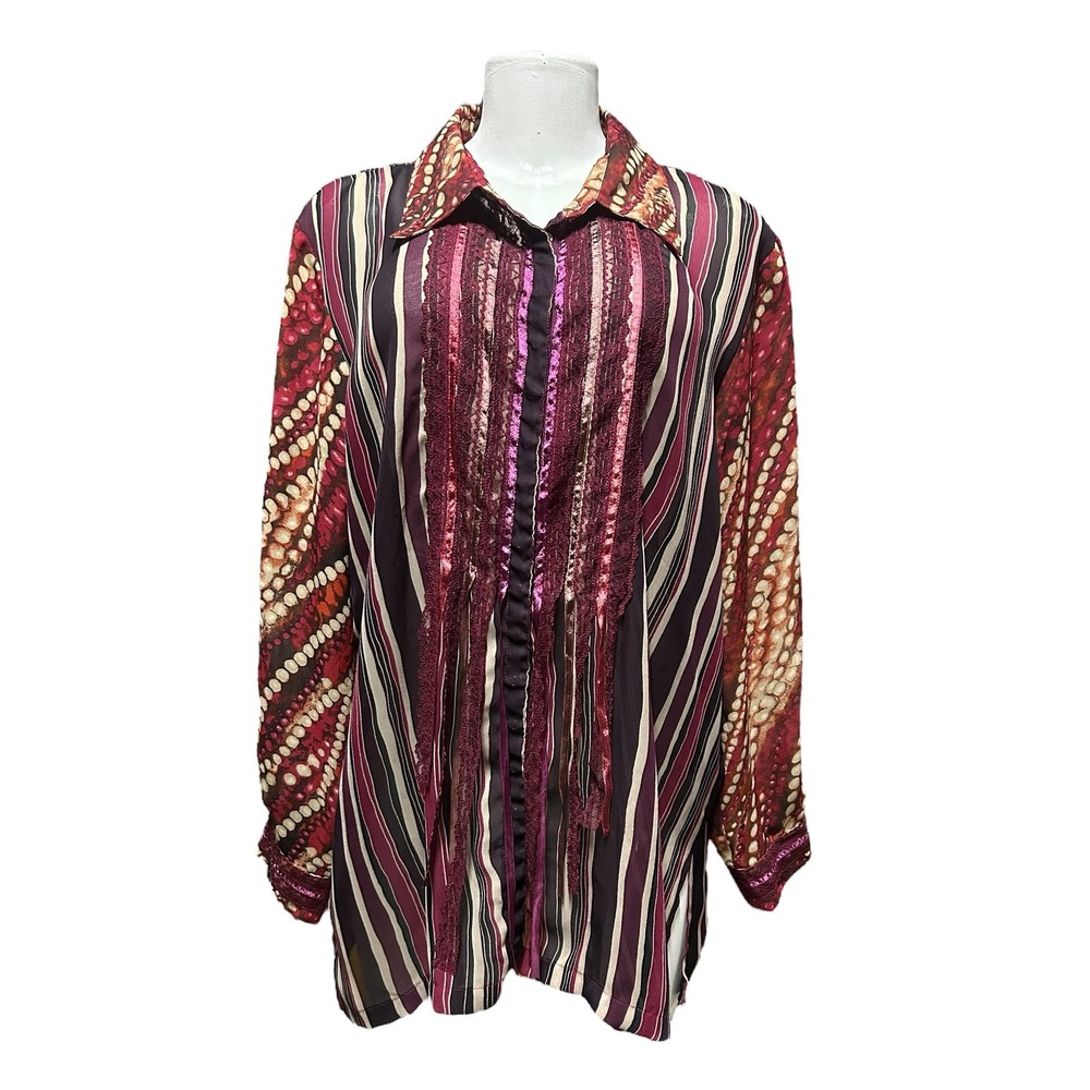 KOOS Of Course Striped Button Down Blouse Long Sleeve Top 1X Artsy